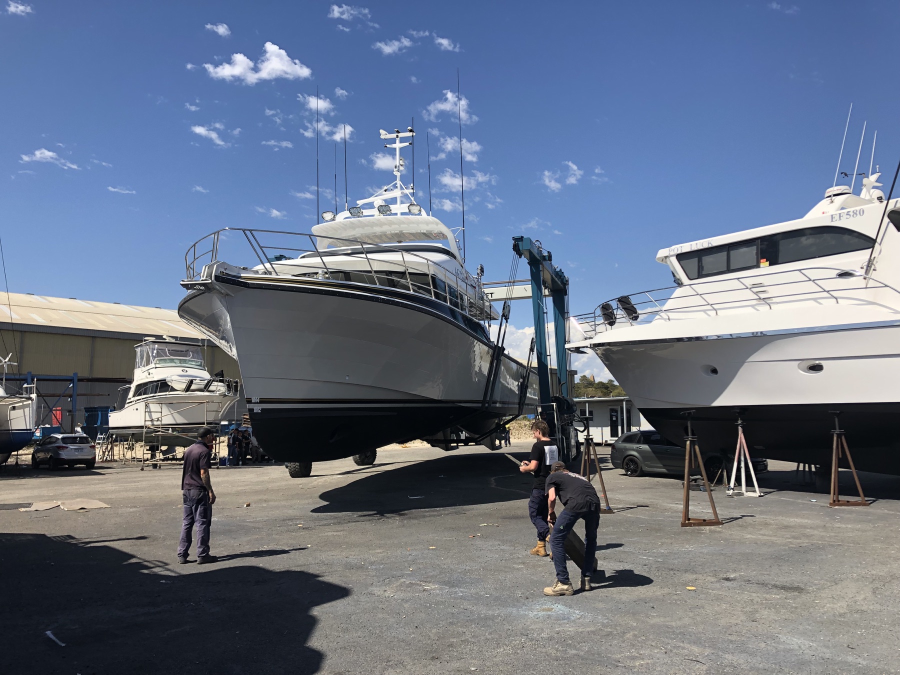 Commercial vessel positioned for marine refit work